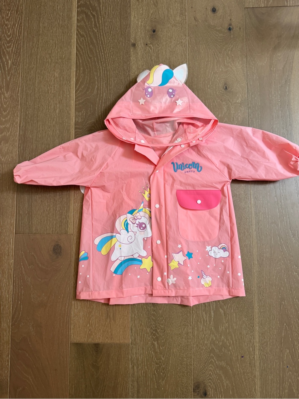 Toddler Girl Pink Unicorn Raincoat Hooded Rain Jacket size 3-4T